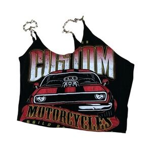 Fashion Nova Black and Red Custom Motorcycles Crop Top